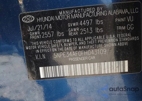 2015 Hyundai Sonata Limited z USA, uszkodzony, nr VIN 5NPE34AF0FH043109
